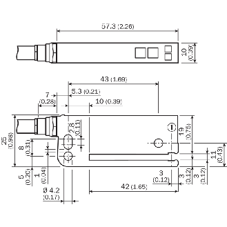 Fourche opt. U NPN E=3mm Prof=42mm IR LO/DO / Câble 2m-Lire la description