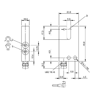 Fourche opt. U PNP E=5mm Prof=12mm LR LO/DO 10-30Vdc / M08 3P-Lire la description