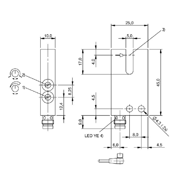 Fourche opt. U PNP E=5mm Prof=12mm LR LO/DO 10-30Vdc / M08 3P-Lire la description