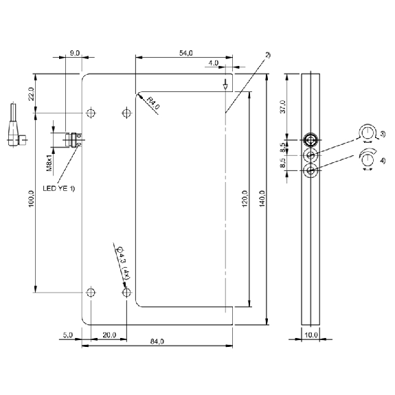 Fourche opt. U NPN E=120mm Prof=54mm Pot. LR LO/DO 10-30Vdc / M08 3P-Lire la description