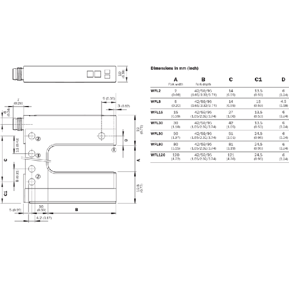 Fourche opt. U PNP/NPN E=5mm Prof=59mm Laser LO/DO / M08 4P Fourche opt. U PNP/NPN E=5mm Prof=59mm Laser LO/DO / M08 4P-Lire la description