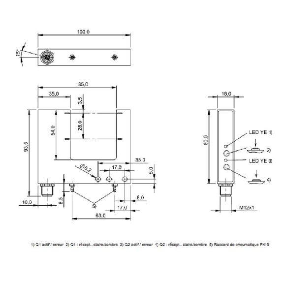 Fourche opt. U PNP E=50mm (3x28mm) Prof=54mm LO/DO / M12 4P-Lire la description