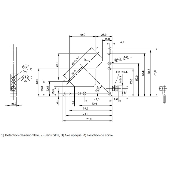 Fourche opt. L PNP E=60mm Prof=40x40mm Pot. LR LO/DO / M08A 3P-Lire la description