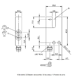 Fourche opt. U NPN E=5mm Prof=13(17)mm Pot LR LO/DO 10-30Vdc / M08 3P-Lire la description