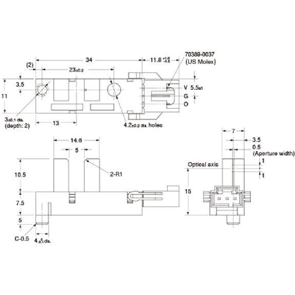 Micro Fourche opt. U Photo IC E=5mm LO, connect MOLEX-Lire la description
