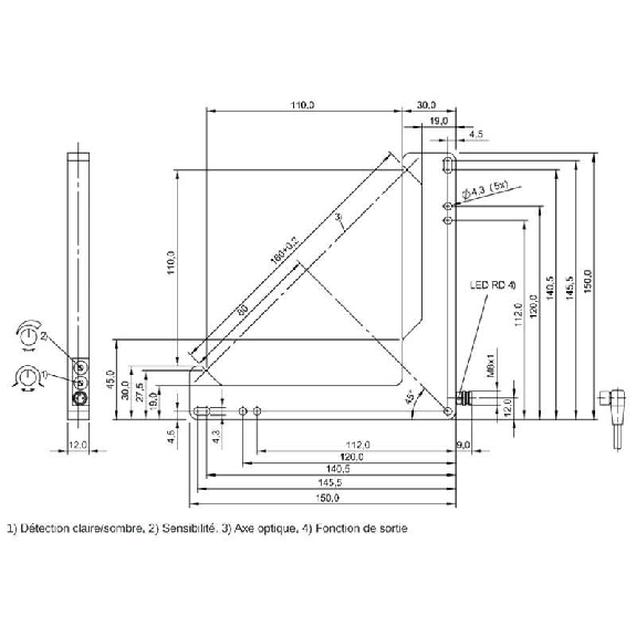 Fourche opt. L PNP E=60mm Prof=40x40mm Pot. Laser LO/DO / M08A 3P-Lire la description