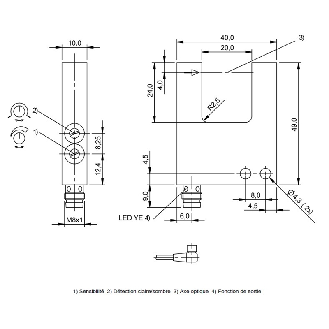 Fourche opt. U NPN E=20mm Prof=20mm Pot. LR LO/DO 10-30Vdc / M08 3P-Lire la description