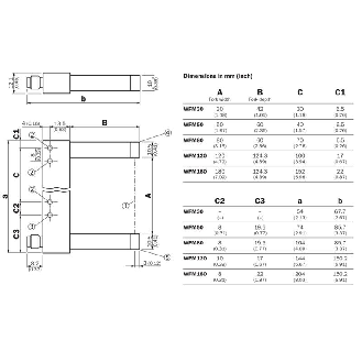 Fourche opt. U PNP E=180mm Prof=124mm LR LO / M08 3P-Lire la description