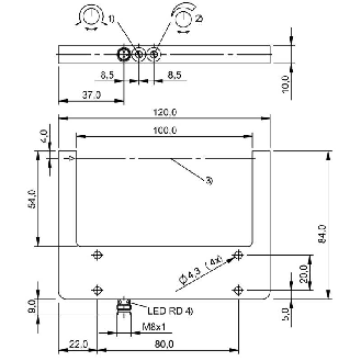 Fourche opt. U PNP E=100mm Prof=54mm LR LO/DO 10-30Vdc / M08 3P-Lire la description