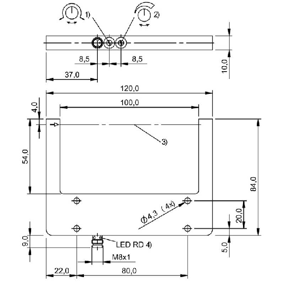 Fourche opt. U PNP E=100mm Prof=54mm LR LO/DO 10-30Vdc / M08 3P-Lire la description