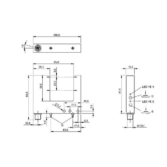 Fourche opt. U ANA E=50mm (3x28mm) Prof=54mm 0-10V PNP / M12 4P-Lire la description