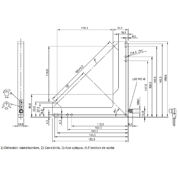 Fourche opt. L PNP E=160mm Prof=110x110mm Pot. LR LO/DO / M08A 3P-Lire la description