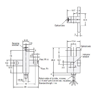 Micro Fourche opt. U PNP E=5mm Prof=9mm IR LO/DO 5-24Vdc, câble 1m-Lire la description
