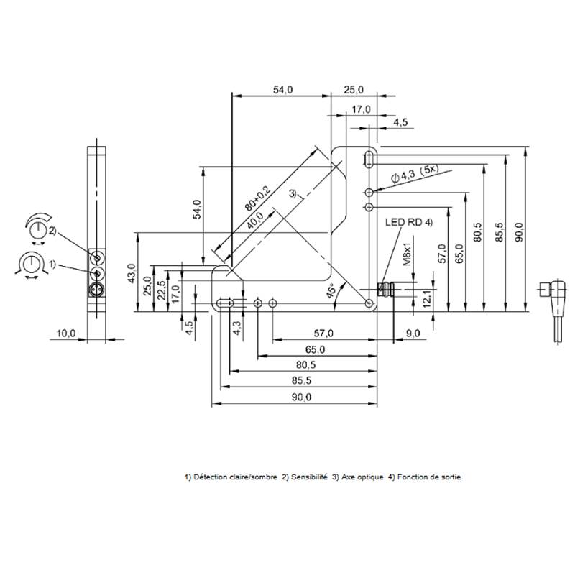 Fourche opt. L PNP E=80mm Prof=54x54mm Pot. Laser LO/DO / M08A 3P-Lire la description