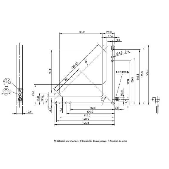 Fourche opt. L PNP E=130mm Prof=90x90mm Pot. LR LO/DO / M08A 3P-Lire la description