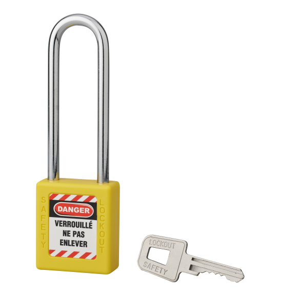 Cadenas de consignation LOTO Lockout Tagout 40 mm anse acier Ø 6 x 76 mm jaune-Lire la description