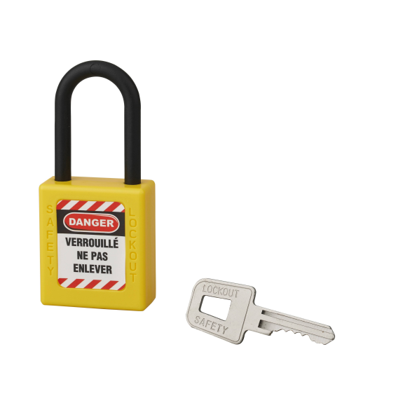 Cadenas de consignation LOTO Lockout Tagout 40 mm anse nylon Ø 6 x 38 mm jaune-Lire la description