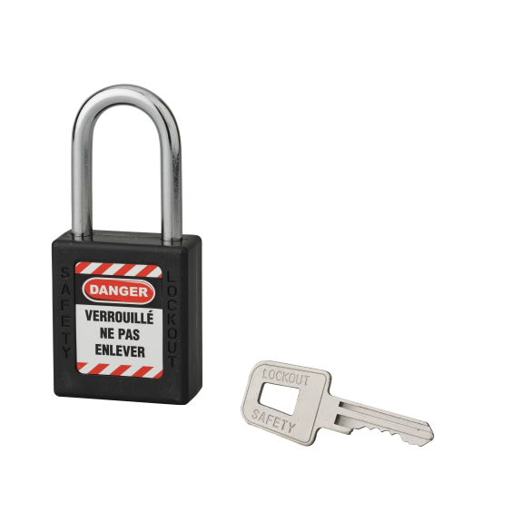 Cadenas de consignation LOTO Lockout Tagout 40 mm anse acier Ø 6 x 38 mm noir-Lire la description