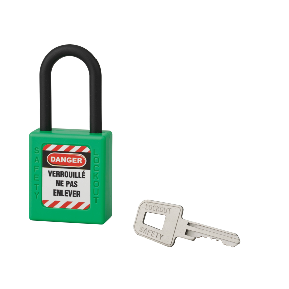 Cadenas de consignation LOTO Lockout Tagout 40 mm anse nylon Ø 6 x 38 mm vert-Lire la description