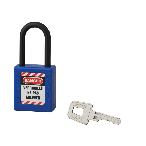 Cadenas de consignation LOTO Lockout Tagout 40 mm anse nylon Ø 6 x 38 mm bleu-Lire la description