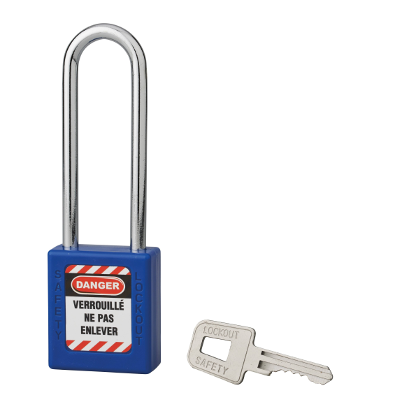 Cadenas de consignation LOTO Lockout Tagout 40 mm anse acier Ø 6 x 76 mm bleu-Lire la description