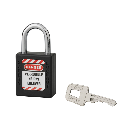 Cadenas de consignation LOTO Lockout Tagout 40 mm anse acier Ø 6 x 25 mm noir-Lire la description