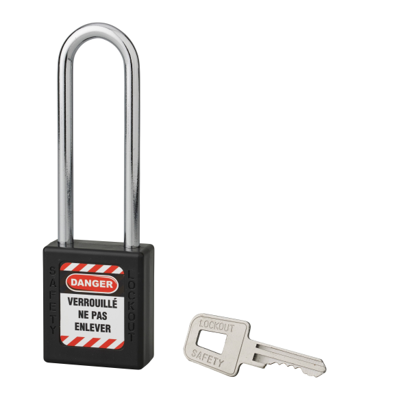 Cadenas de consignation LOTO Lockout Tagout 40 mm anse acier Ø 6 x 76 mm noir-Lire la description