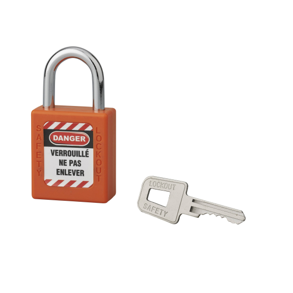 Cadenas de consignation LOTO Lockout Tagout 40 mm anse acier Ø 6 x 25 mm orange-Lire la description