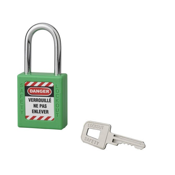 Cadenas de consignation LOTO Lockout Tagout 40 mm anse acier Ø 6 x 38 mm vert-Lire la description