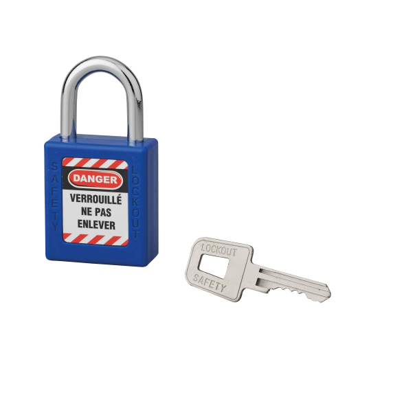 Cadenas de consignation LOTO Lockout Tagout 40 mm anse acier Ø 6 x 25 mm bleu-Lire la description