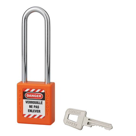 Cadenas de consignation LOTO Lockout Tagout 40 mm anse acier Ø 6 x 76 mm orange-Lire la description