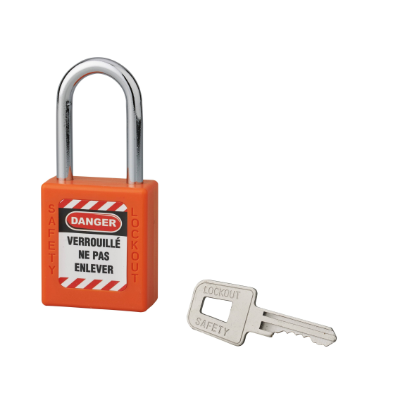 Cadenas de consignation LOTO Lockout Tagout 40 mm anse acier Ø 6 x 38 mm orange-Lire la description