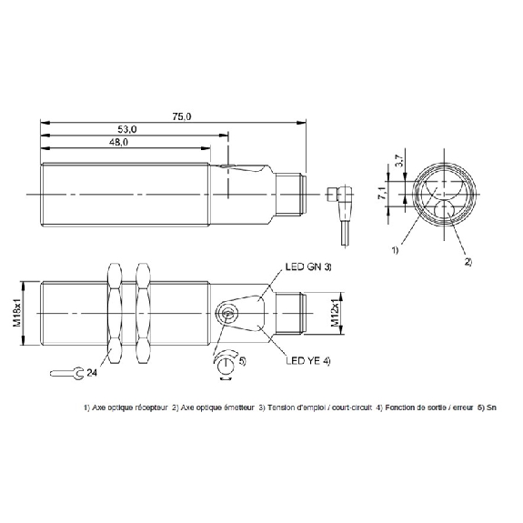 Cellule EAP M18 PNP P=150mm Pot. Laser LO/DO Laiton Axial / M12 4P-Lire la description