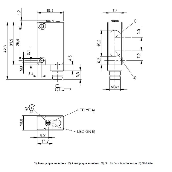 Cellule Bar. reflex PNP P=4m Pot. LR LO / M08 3P-Lire la description