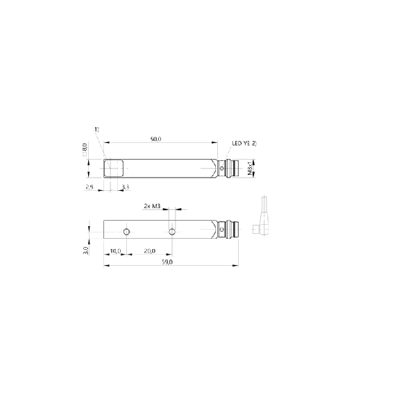 Cellule Barrage (R) Rect. PNP P=3m Laser LO Métal Radial / M08 3P-Lire la description