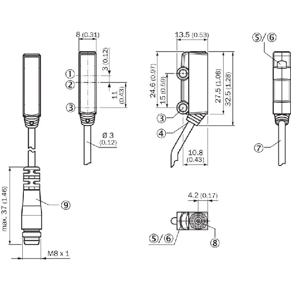 Cellule EAP PNP P=800mm Teach Laser IR LO/DO / M08 4P+C0.2m Cellule EAP PNP P=800mm Teach Laser IR LO/DO / M08 4P+C0.2m-Lire la description
