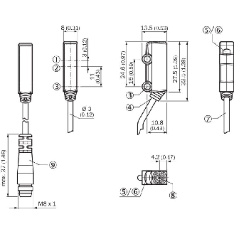 Cellule EAP PNP P=800mm Teach Laser IR LO/DO / M08 4P+C0.2m-Lire la description