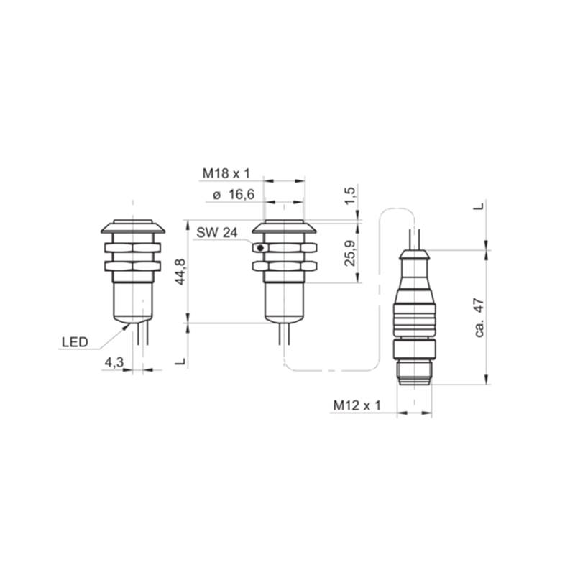 Cellule Bar. reflex M18 PNP P=3,5m LR LO/DO Axial / M12 4P+C0.1m-Lire la description