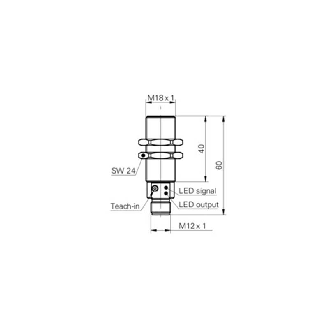 Cellule Directe M18 NPN P=430mm Teach IR LO/DO Métal Axial / M12 4P-Lire la description