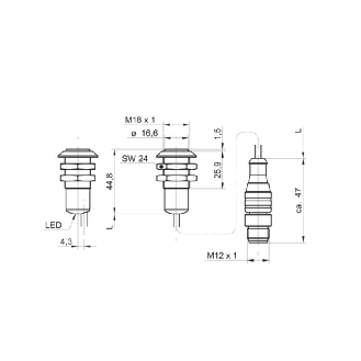Cellule Barrage (R) M18 NPN P=13m Pot. LR LO/DO Axial / M12 4P+C0.1m-Lire la description