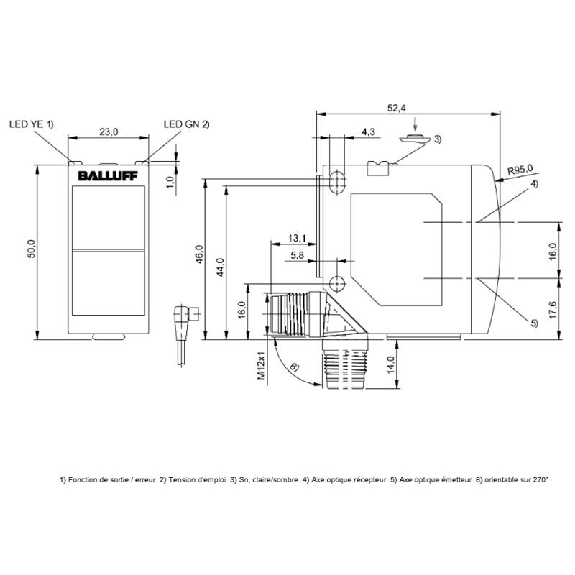 Cellule Bar. reflex PNP P=14m Teach LR LO/DO 10-30Vdc / M12 4P-Lire la description