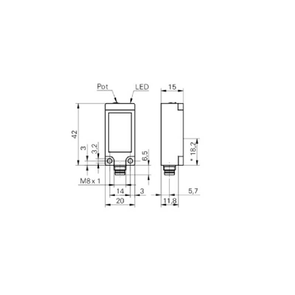 Cellule Directe NPN P=500mm LO/DO Plast. 20*42*15 / M08 4P-Lire la description