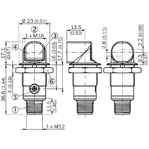 Cellule Directe M18 PNP P=550mm Pot. PinPoint LO Métal Radial /M12 3P-Lire la description