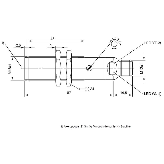 Cellule Bar. reflex M18 PNP P=16m Laser LO/DO Laiton Axial / M12 4P-Lire la description