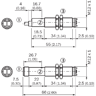 Cellule Bar. reflex M12 NPN P=2,8m LR LO/DO Métal Axial / Câble 2m-Lire la description