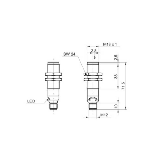 Cellule Barrage (E) M18 P=55m Pot. Laser Métal Axial / M12 4P-Lire la description