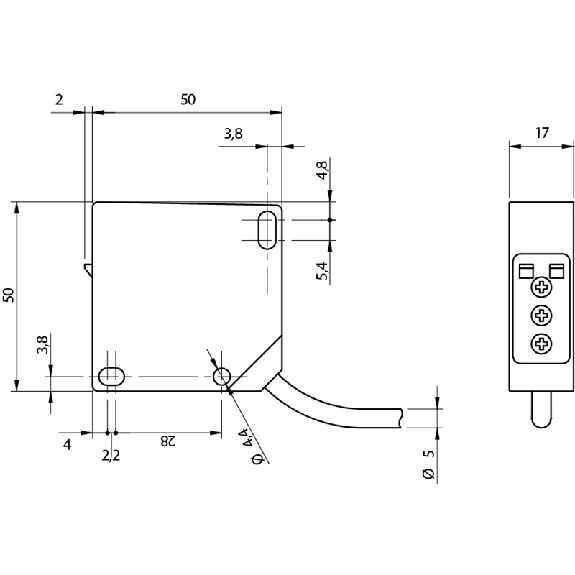 Cellule EAP NPN/PNP P=500mm IR NO+NF 50x50mm / Câble 2m-Lire la description