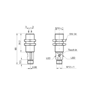 Smartreflect PNP P=300mm qTeach PinPoint LO/DO Métal Axial / M12 4P-Lire la description