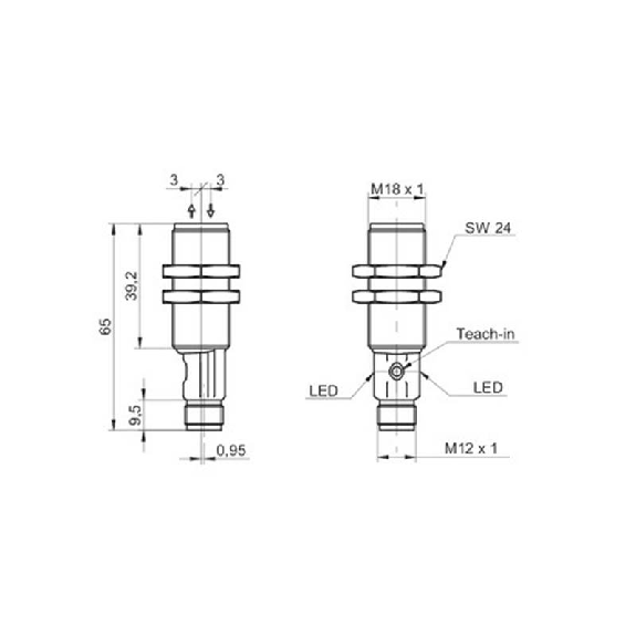 Smartreflect PNP P=300mm qTeach PinPoint LO/DO Métal Axial / M12 4P-Lire la description