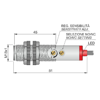 Cellule Bar. reflex M18 AC P=2,5m LO/DO 20-250VAC / Câble 2m-Lire la description
